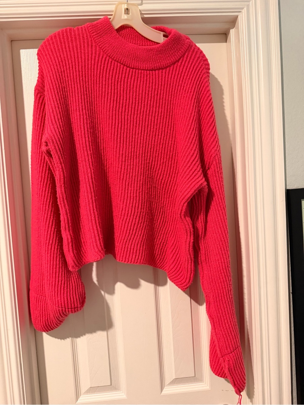 SHEIN Hot Pink Ribbed Cowl Neck Sweater